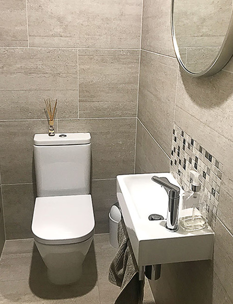 New powder room toilet and basin